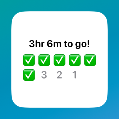 A work countdown widget reading three hours to go